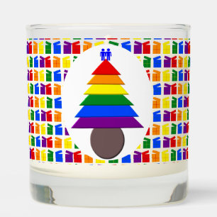 Gay Men Rainbow Christmas Tree and Presents Scented Candle