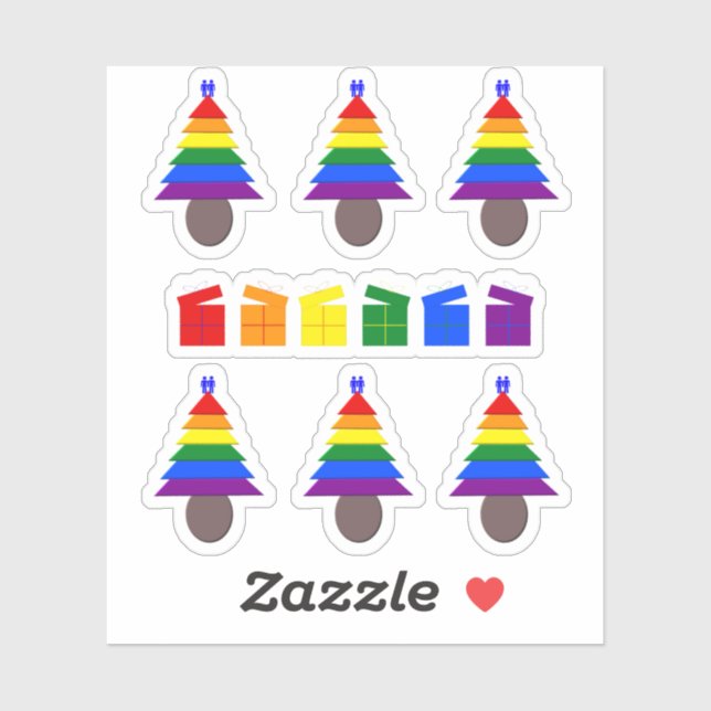 Gay Men Rainbow Christmas Tree and Presents Sticker (Sheet)