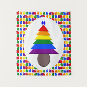 Gay Men Rainbow Christmas Tree and Presents Tapestry
