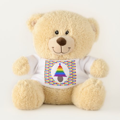 Gay Men Rainbow Christmas Tree and Presents Teddy Bear