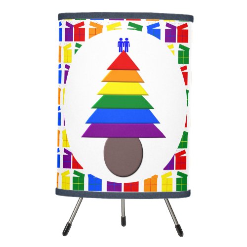 Gay Men Rainbow Christmas Tree and Presents Tripod Lamp