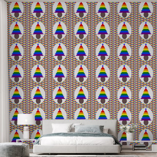 Gay Men Rainbow Christmas Tree and Presents Wallpaper (Bedroom)