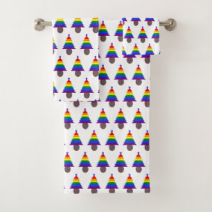 Gay Men Rainbow Christmas Tree Patterned Bath Towel Set