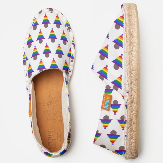 Gay Men Rainbow Christmas Tree Patterned Espadrilles (Side)
