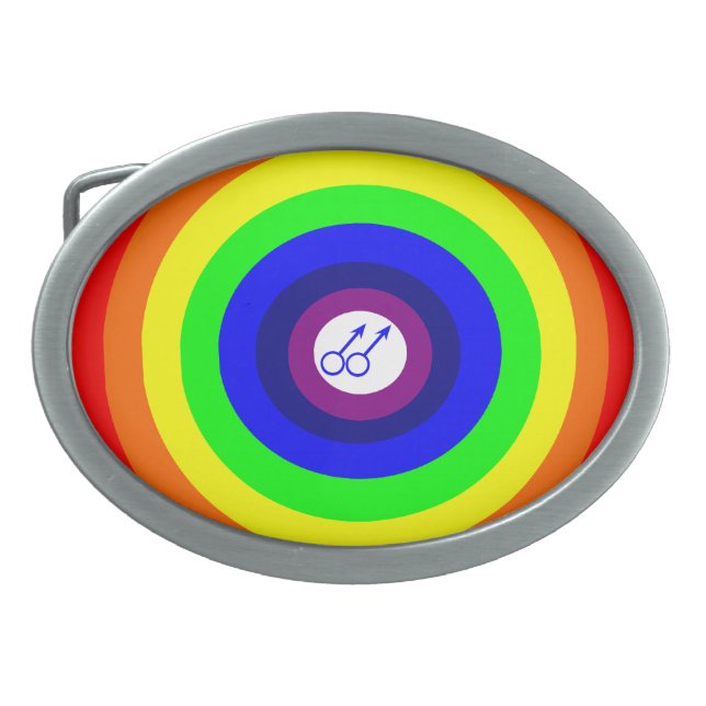 Gay Men Round Rainbow Belt Buckle (Front)