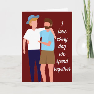 Gay Men Valentines Day Drawing of Couple Red Card