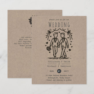 Gay Men Wedding Cartoon Grooms Fun Handdrawn