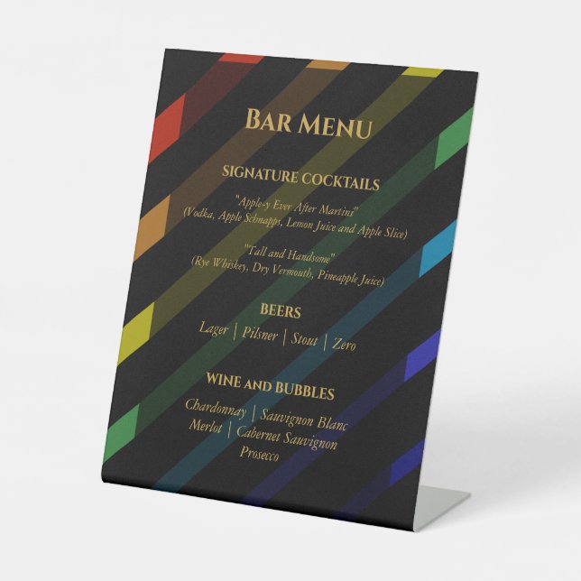 Gay Men Wedding Elegant Rainbow Bar Menu Pedestal Sign (Front)