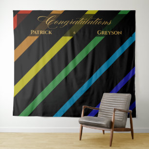 Gay Men Wedding Elegant Rainbow Congratulations Tapestry