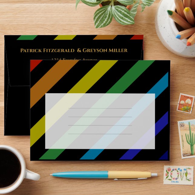 Gay Men Wedding Elegant Rainbow  Envelope (Desk)