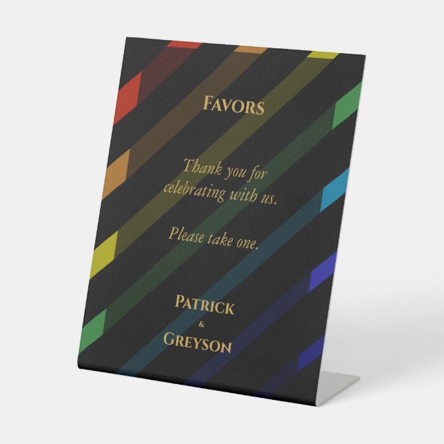 Gay Men Wedding Elegant Rainbow Favor Pedestal Sign (Front)