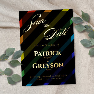 Gay Men Wedding Elegant Rainbow Gold Save-the-Date Foil Invitation