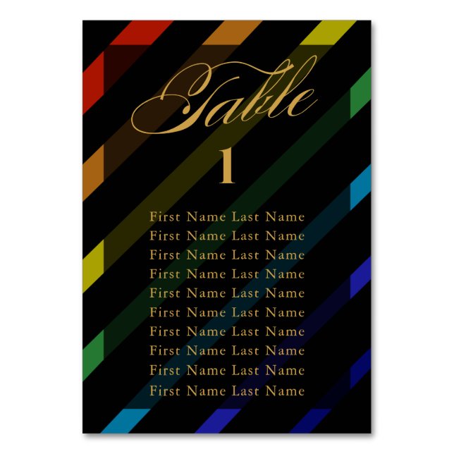Gay Men Wedding Elegant Rainbow Name Table Number (Front)