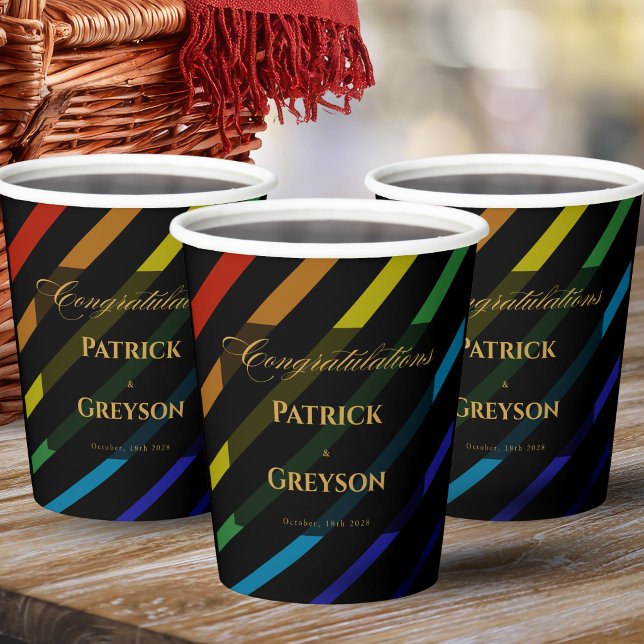 Gay Men Wedding Elegant Rainbow Paper Cups (Creator Uploaded)