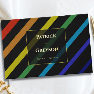 Gay Men Wedding Elegant Rainbow Photo Gold Foil Guest Book