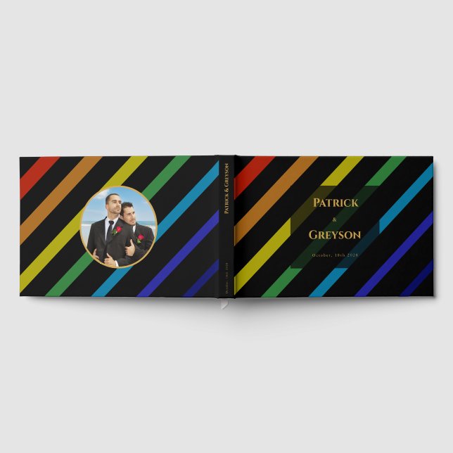 Gay Men Wedding Elegant Rainbow Photo Guest Book (Full)