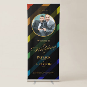 Gay Men Wedding Elegant Rainbow Photo Retractable Banner