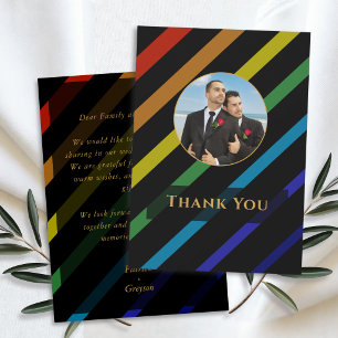 Gay Men Wedding Elegant Rainbow Photo Thank You Card