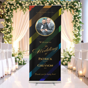 Gay Men Wedding Elegant Rainbow Photo Welcome  Retractable Banner