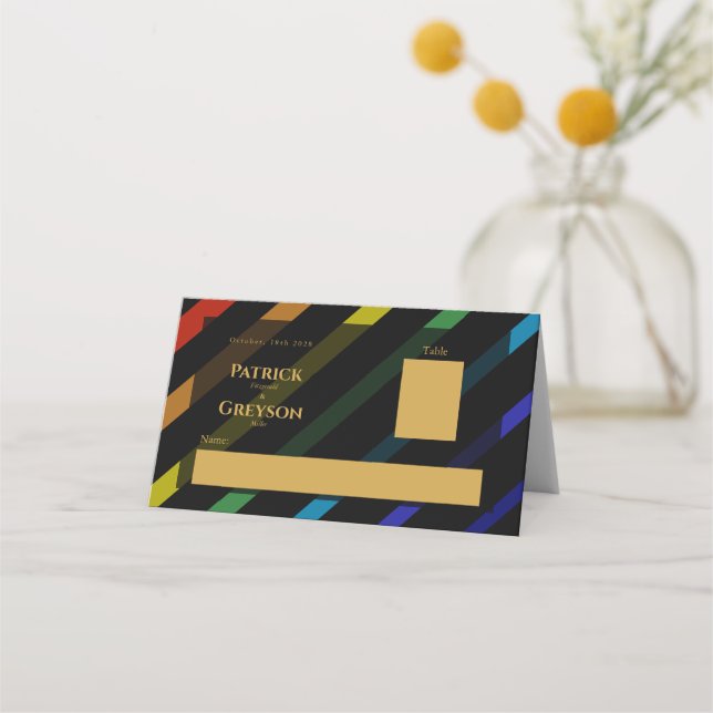 Gay Men Wedding Elegant Rainbow Place Card (Front)