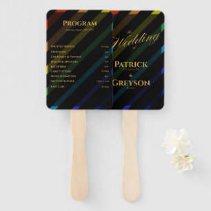 Gay Men Wedding Elegant Rainbow Program Hand Fan