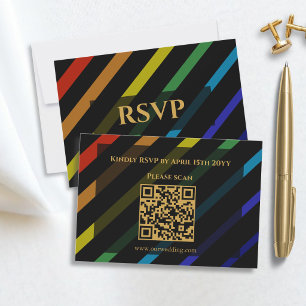 Gay Men Wedding Elegant Rainbow QR Code RSVP Card