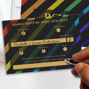 Gay Men Wedding Elegant Rainbow RSVP Card
