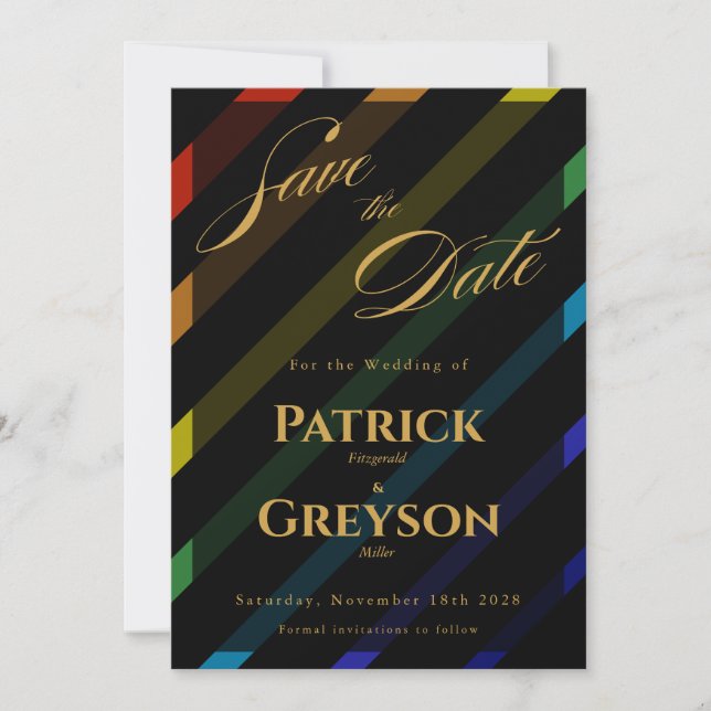 Gay Men Wedding Elegant Rainbow Save The Date (Front)