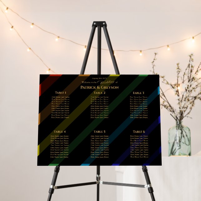 Gay Men Wedding Elegant Rainbow Seating Chart Foam Board (In Situ (Stand))