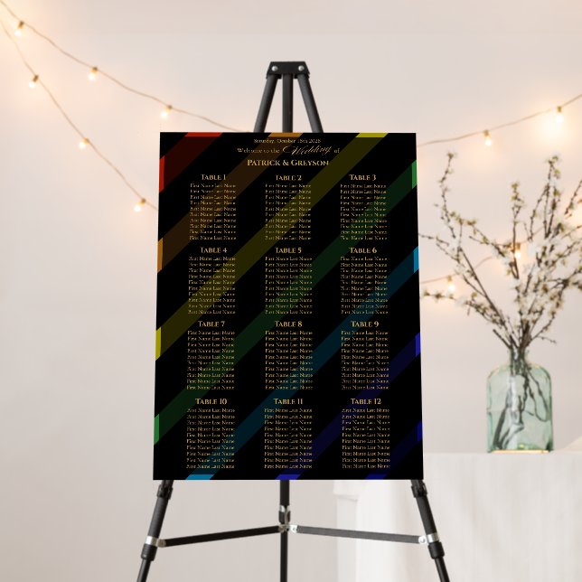Gay Men Wedding Elegant Rainbow Seating Chart Foam Board (In Situ (Stand))