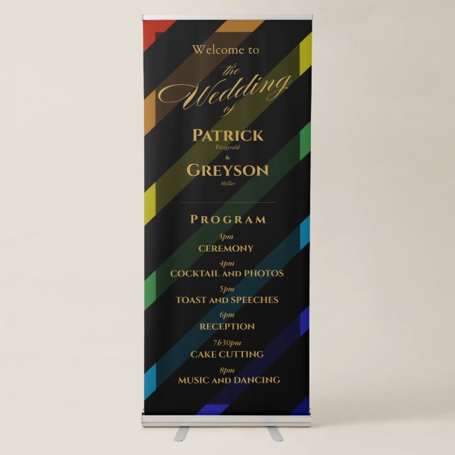 Gay Men Wedding Elegant Rainbow Welcome Retractable Banner (Front)