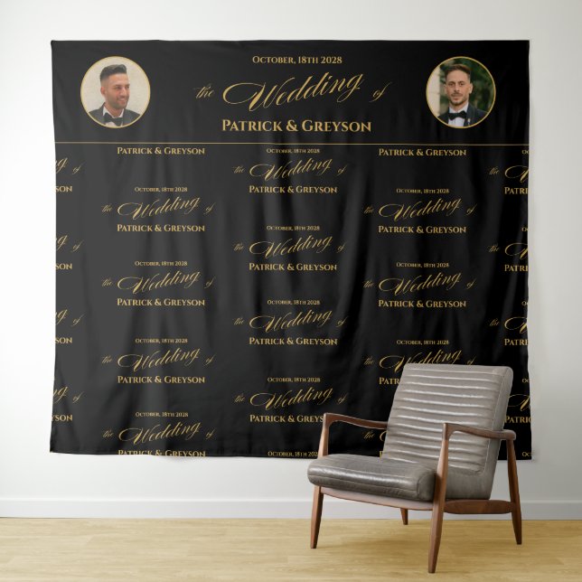 Gay Men Wedding Step and Repeat Photo Backdrop (In Situ (Horizontal))