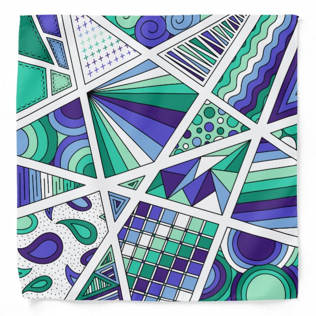 Gay Men's Pride Zen Doodle Abstract Modern Blue Gr Bandana (Front)