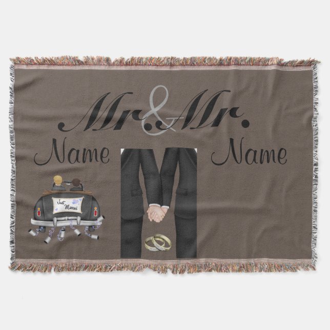 Gay Men's Wedding GIft Blanket Throw Custom (Front)