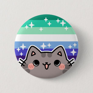 Gay (MLM) LGBT Pride Flag Cat Button