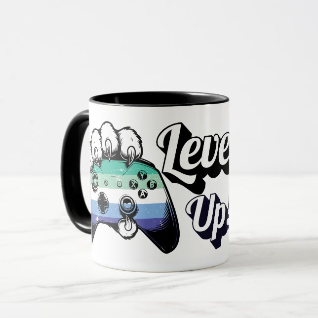 Gay MLM Pride Level Up Tiger Paw Controller Mug (Front Left)