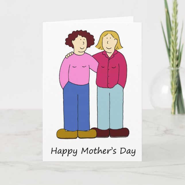 Gay Mother's Day Cartoon Couple Card (Front)