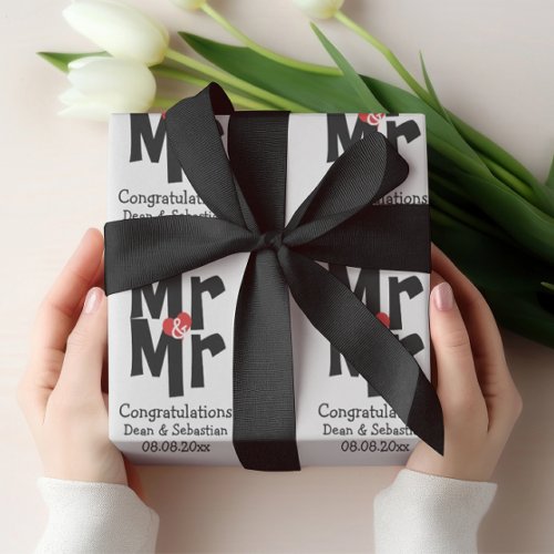 Gay Mr And Mr Bold Personalized Modern Wedding Wrapping Paper