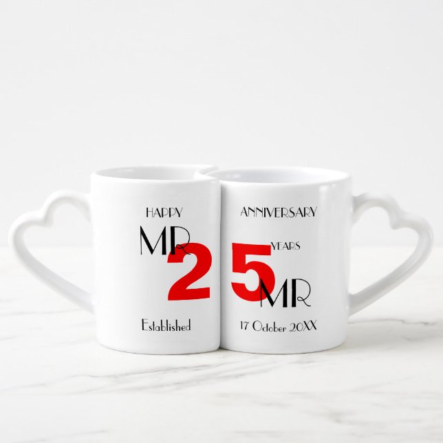 Gay Mr+Mr Anniversary 25 Years Personalized  Coffee Mug Set (Back Nesting)