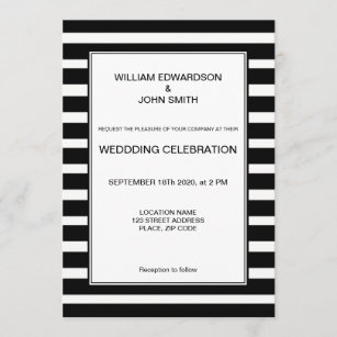 Gay Mr & Mr modern black white stripes Wedding Invitation