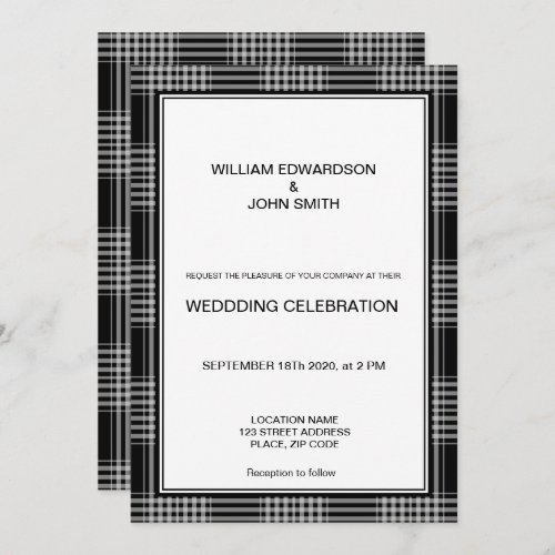 Gay Mr  Mr modern black white Wedding invitation