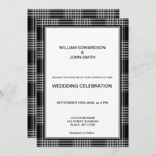 Gay Mr & Mr modern black white Wedding invitation