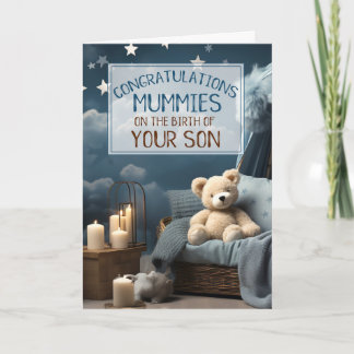 Gay Mums Blue New Baby Congratulations Card