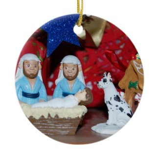 Gay Nativity: Love Makes a Holy Family Ceramic Ornament