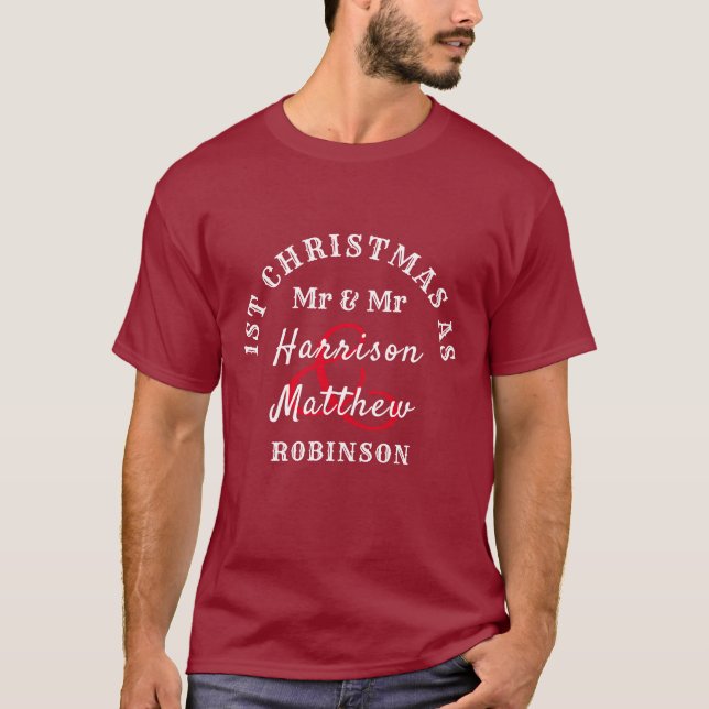 Gay Newly Weds 1st Christmas As Mr & Mr Cute T-Shirt (Front)