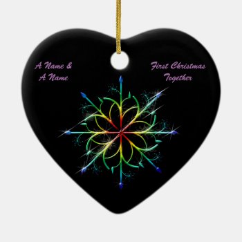Gay Newly Weds First Christmas Pride Snowflake Ceramic Ornament by AGayMarriage at Zazzle
