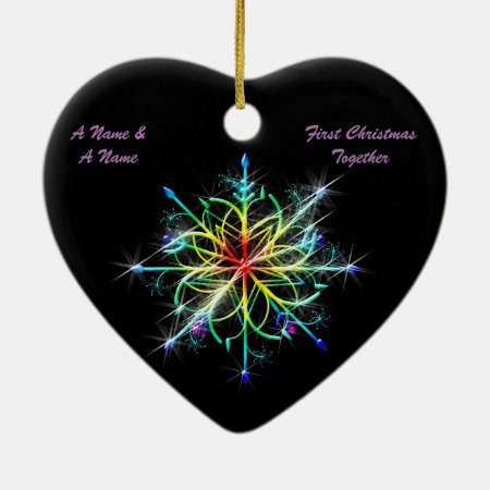 Gay Newly Weds First Christmas Pride Snowflake Ceramic Ornament