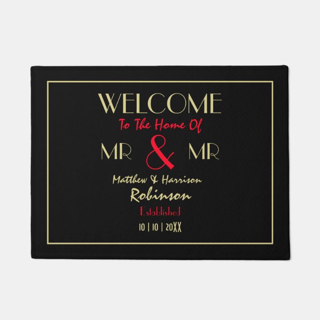 Gay Newlyweds Mr and Mr Personalized Wedding Gift Doormat (Front)