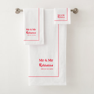 Gay Newlyweds Mr & Mr Personalized Large Bath Towel Set