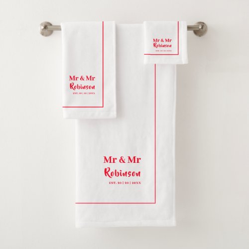 Gay Newlyweds Mr  Mr Personalized Large Bath Towel Set